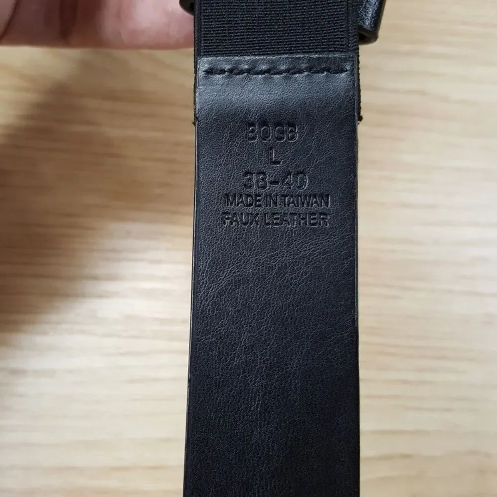ALFANI Belt Mens Size Large 38 40 Black Faux Leather Stretch Silver Buckle
